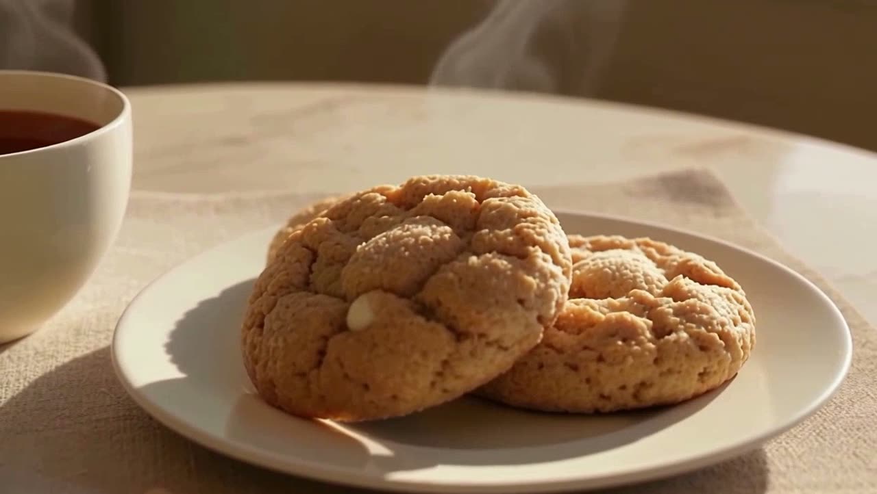Molten caramel mid-pour over a broken loaded biscuit, from the Cookie Moments film